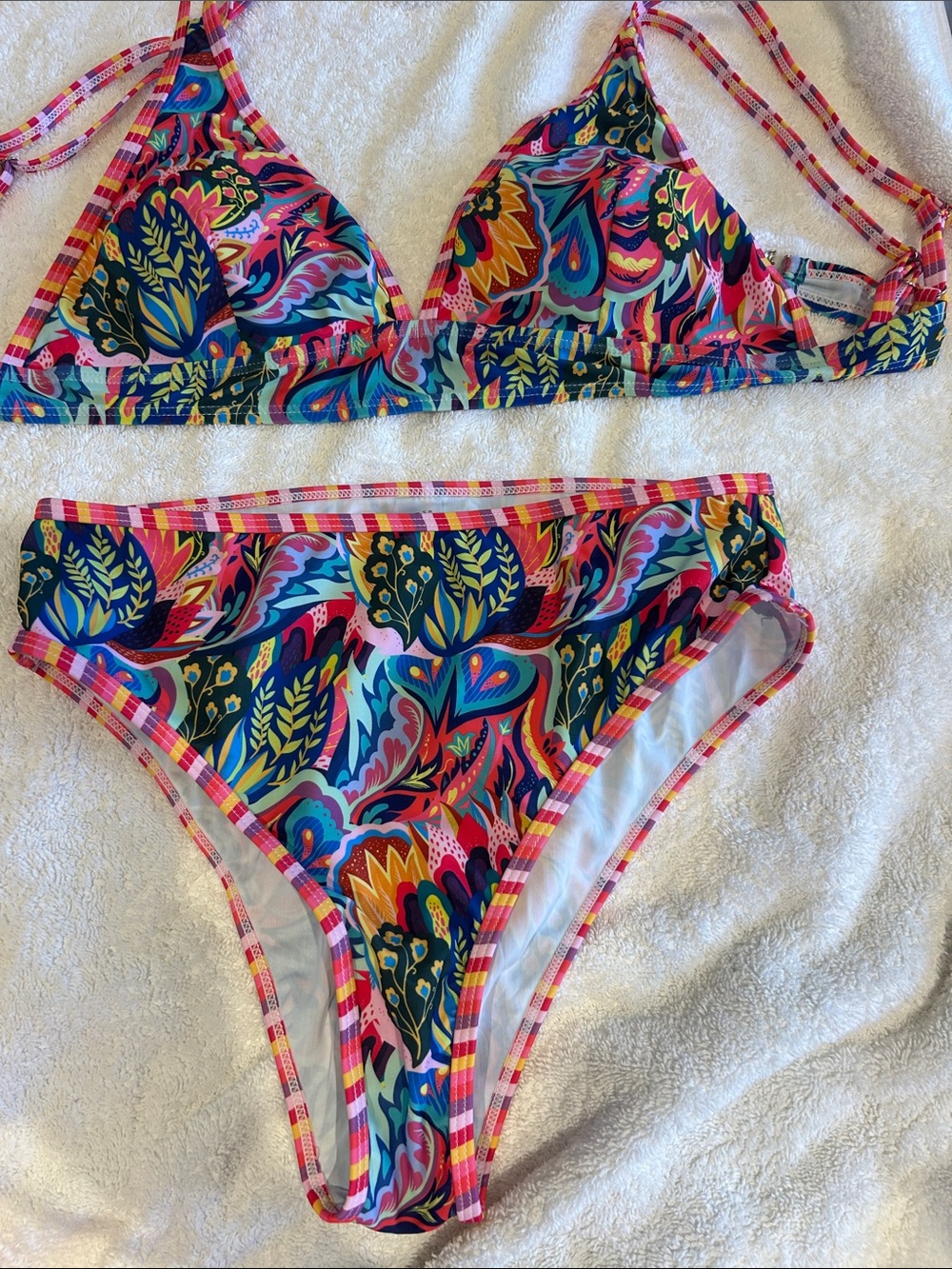 Cupshe Pink Multicolor Paisley Triangle Bikini